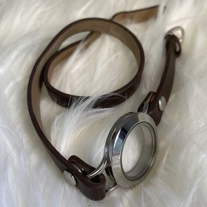 Origami Owl Brown Leather Wrap Bracelet with Silver Locket